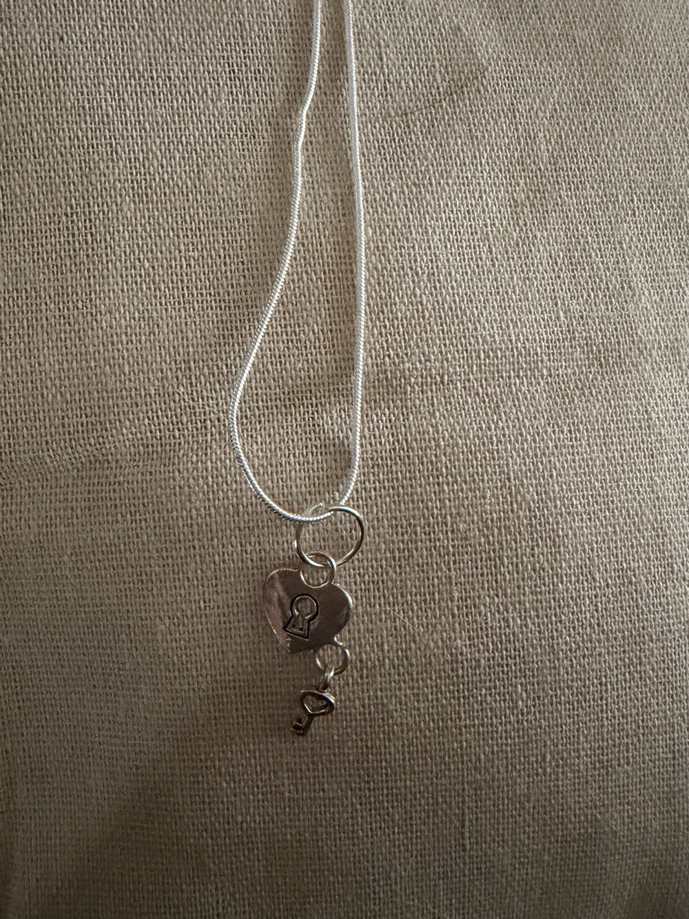 Silver Heart and Key Pendant Necklace - Women's Jewelry